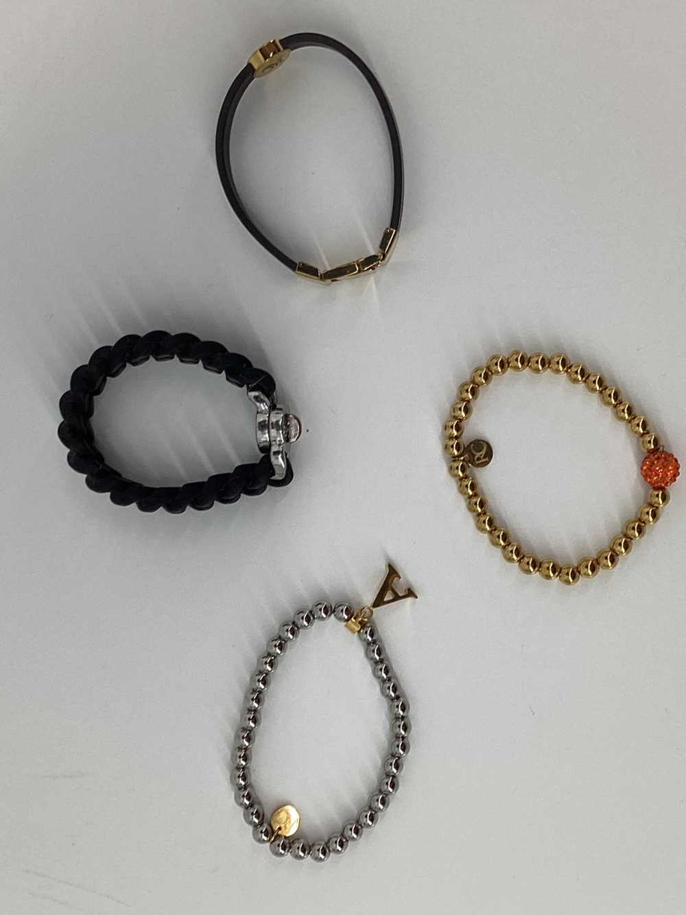 Rustic Cuff Mixed Metal and Black Bracelet Set with Gold and Orange Accents